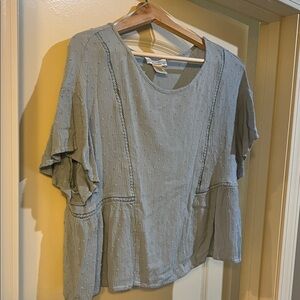 URBAN Romantics Light blue blouse, cropped, Swiss dots.